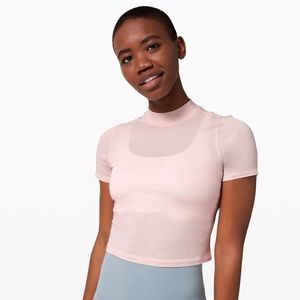 Lululemon Kitsilano pink mock-neck baby tee